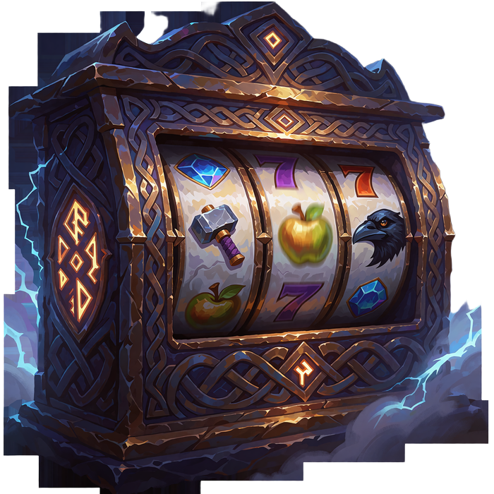 Bronzeindfattet spilleautomat med tre tromler og runesymboler, et eksempel p&aring; nordisk tema blandt slots hos Godz