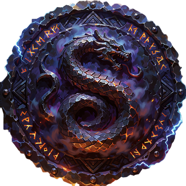 Rund jernmedalje med nitter og en pr&aelig;get havslange, badge for Forged Leviathan i Godz VIP